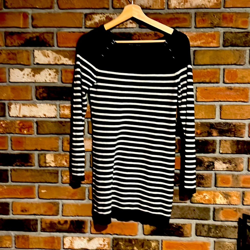 Long black and white striped sweater